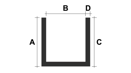 Afmetingen U-profiel 2D tekening U-profiel